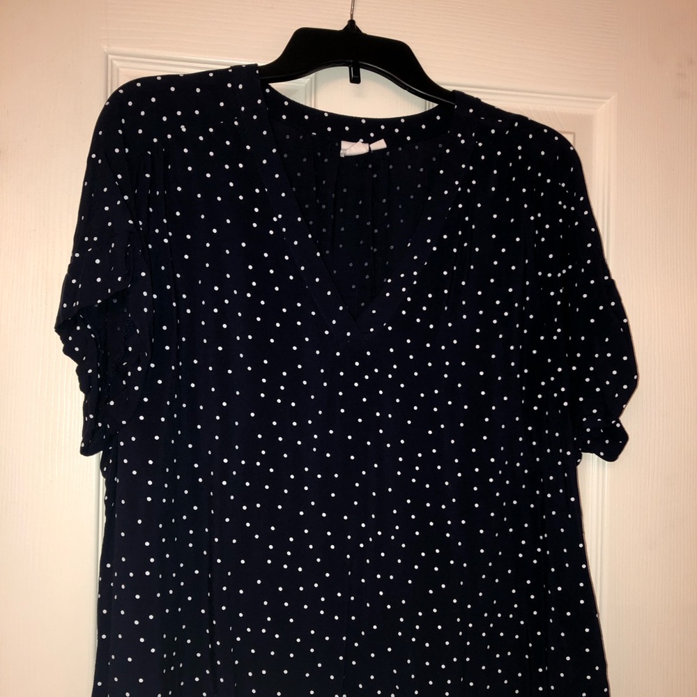 Gap xl navy white polka dot top
